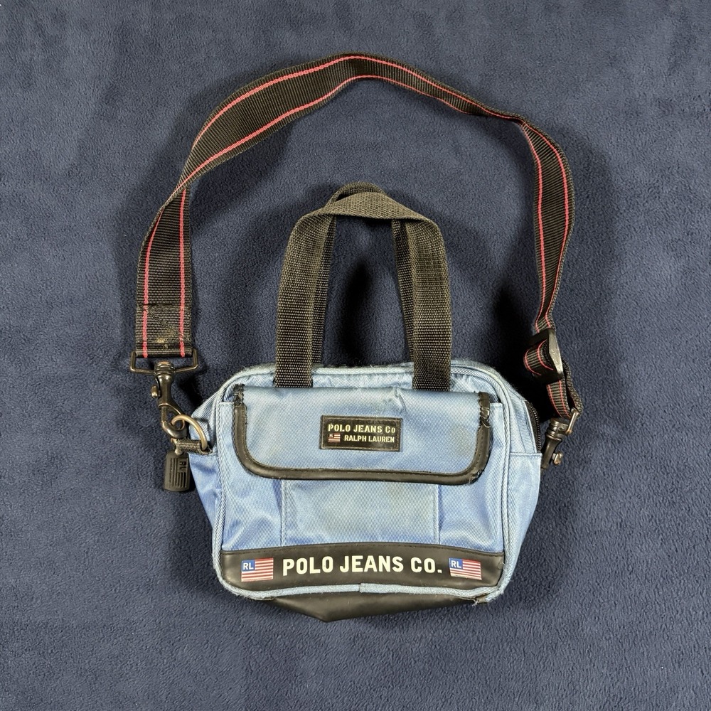 Vtg Polo Jeans Co Ralph Lauren Mini Messenger Bag Blue Y2K Crossbody Utility